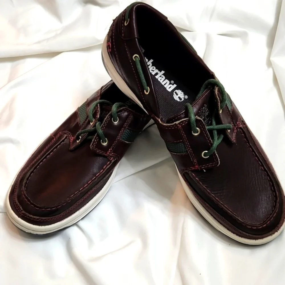 Timberland Classic 2 Eyed Brown Green Leather Boat Shoes (M Size 10.5)